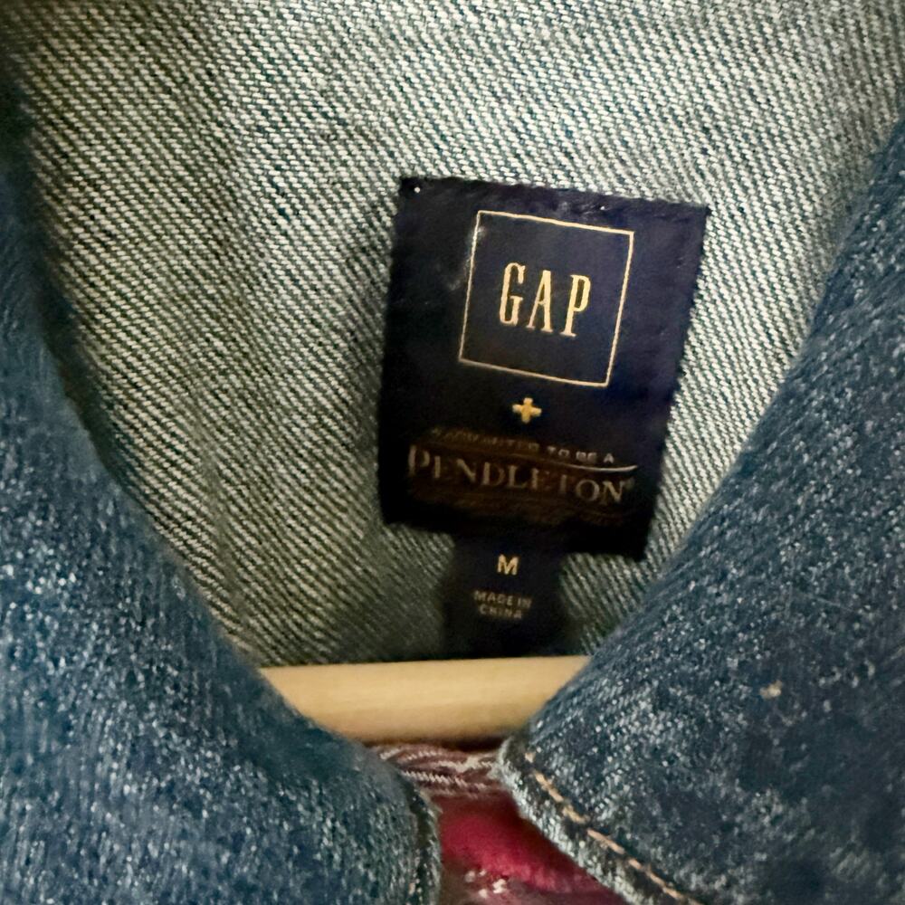 GAP x PENDLETON | Denim Jacket Cotton Coat Plaid Button Cowgirl Western | Medium - Picture 3 of 8